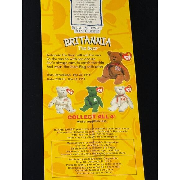 Ty Beanie Babies Britannia The Bear McDonald’s Teenie Beanie Baby 1999 – NEW OG - Picture 3 of 4